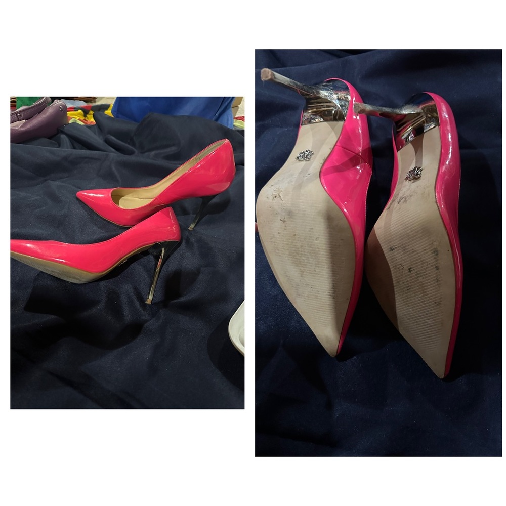 Pink heels with a chrome heel